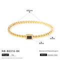 Gold-plated stainless steel beaded bracelet with square black stone and shell details - Black Beaded Style (NB-B6316-BK)