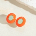 French vintage oval stud earrings with orange enamel border and light green center stone - Orange (Round Orange Green)
