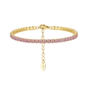 Pink cubic zirconia tennis bracelet in gold-plated 925 sterling silver with S925 tag - Machine-made Tennis Chain 3mm Powdered Zirconium Electroplated 14k Gold Approx. 5.38g.