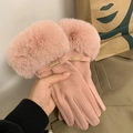 Roze winterhandschoenen met warme faux fur rand en gouden metalen gesp - Rookasroze [Dralon]