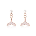 Rose gold mermaid tail earrings with pearls and pink glitter inlay for women - Rose Gold Pearl Glitter Fish Tail Studs (Rose Gold WG3-0763)