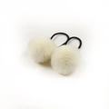 Pair of cream white fluffy pom pom hair ties with elastic bands for little girls - Off White