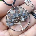 Handmade tree of life pendant with labradorite stones and silver wire weaving - Flash Stone (Labradorite)