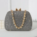 Sparkling dark grey evening clutch bag with heart-shaped gold clasps and diamond chain - Silver