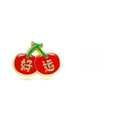 Lucky cherry brooch in red and green enamel with golden Chinese characters and back pin - Good Luck Cherry
