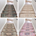 Detailed view of four vintage bohemian patterns on non-slip stair treads for wooden steps - Retro Bohemian Texture (BD202405020)