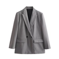 Classic grey double-breasted suit jacket for women with a sharp tailored fit and notch lapel - XS / Gray