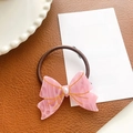 Elastico per capelli con fiocco rosa in acetato, perla e bordi dorati - Scrunchie con Fiocco / Rosa Floreale - Elastico