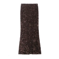Elegant high-waist dark brown sequin fishtail skirt with reflective finish on white background - XS / Dark Red
