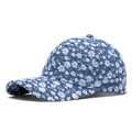 Denim blue baseball cap with white floral pattern and structured six-panel design - Blue 1 / Adjustable