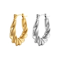 Pair of 18K gold and silver twisted hoop earrings in U-shape design on white background - TE19134A0W0 / Steel