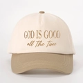 Retro baseball cap with God is Good embroidery in beige and khaki contrast color - Beige and Khaki