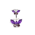 Silver butterfly belly ring featuring purple marquise and red round gemstones - Silver Purple Red Zirconia