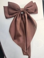 Elegant large dark brown satin bow hair clip with long ribbons for women hair styling - Spring Clips / Dark Coffee