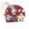 Floral fabric coin purse in burgundy with metal ring and handmade label detail - Red Morning Glory