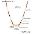 Dettaglio della collana di perline con dimensioni di perle e pietre naturali rosse - Collana di Perle di Conchiglia in Pietra Naturale Rosa