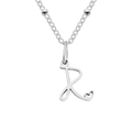 Elegant silver stainless steel letter R necklace with tiny heart pendant on beaded chain - Letter R / Silver