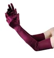 Deep burgundy 55cm long satin gloves with a smooth finish for cosplay or evening dress - Burgundy