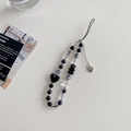 Handmade phone strap with black heart, bear beads and metallic strawberry charm - Black Heart Bear Strawberry Pendant