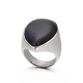 Anillo ancho acero retro con piedra ojo de gato gris en forma de gota plateada - US 7 / Negro (KR89016-K)