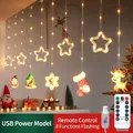 Cortina de luces Navidad USB blanco cálido con estrellas y árboles y mando de 8 funciones - Anillo de Pentagrama + Color UV / Versión con Alimentación USB