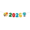 Banner con purpurina 2026 con globo y paleta para fiesta de graduación de jardín - Pancarta 2026