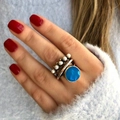 Set di anelli retrò con grande pietra opale blu e piccole perle bianche eleganti - Combo Perla e Gemma Blu / Blu