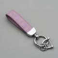 Pink suede leather car keychain with silver metal D-ring and multi-ring key organizer - Silver/Purple