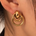 Polished 18K gold plated titanium steel triple interlocking hoop earrings for women - Gold Heavy Metal Triple Hoops (BJGE0714)