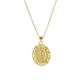 Vintage 18k brass oval pendant necklace with engraved letter I and textured pattern - Necklace I