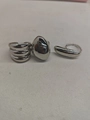 Polished silver geometric bean ring and multilayer oval rings for women in metallic finish - Silver Oval Bean (3-Pcs Set)