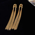 Golden geometric U-shaped chain tassel earrings for women with a long drop design - U-shaped Tassel Style / Gold