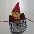 Christmas gift bag with 3D teddy bear, heart window, and festive snowflake pattern - Heart Bear