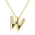 Balloon-style 18K gold letter W bubble pendant necklace with polished bead chain - Letter W - Gold