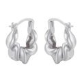 Macro detail of silver twisted metal hoop earrings showing the glossy texture and design - VE966 Platinum