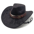 Classic black wide brim western cowboy hat with silver bull head metal decoration and strap - M(56-58cm) / Black