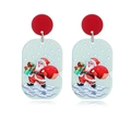 Christmas earrings with Santa Claus on blue pendant and red studs for women - Santa Claus Blue Rectangular