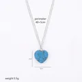 Detail view showing dimensions of heart-shaped turquoise stone pendant with silver chain - A2-10-Necklace (Turquoise Blue)