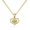 Collier doré avec pendentif cœur double couche, incrustation blanche et cristaux - Style Coeur Double Couche En Nacre (No.11)