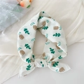 Cotton linen neckerchief with white base, green leaf print and brown cartoon pattern - Small Tulip Brown