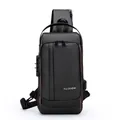 Black waterproof anti-theft chest bag with combination lock and USB charging port - Black with Gold (Vertical Zipper) / Black
