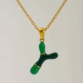 Artistic Y-shaped letter pendant necklace in green enamel and gold plated titanium steel - Green Gradient Enamel Letter Y