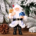 Statuetta di Babbo Natale in abito blu e bianco con scatola regalo blu decorativa - Babbo Natale in Resina Blu