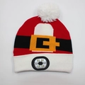 Santa Claus style LED knit beanie with classic red and white Christmas belt design - 6-LED Christmas Style / NOEL Holiday Alphabet Enamel