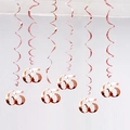 Set of 6 rose gold 65th birthday party hanging PVC foil swirls and number cutouts - 65th Birthday (Rose Gold) / 6 Pieces Set