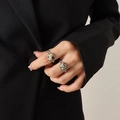 Silver chain ring featuring a square spotted natural dalmatian stone for women - US Size 7 (Adjustable) / Silver-Spotted Stone