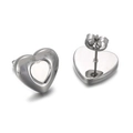 Pendientes de botón plateados con forma de corazón hueco de acero de titanio - Color Acero (KLJ6744-Z)