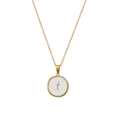 Goud vergulde titanium stalen ketting met witte ronde hanger en bliksem symbool - Bliksemstijl