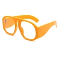 Oversized bright orange chunky frame glasses with transparent lenses and metal hinge - Orange