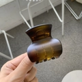 Translucent dark brown small hair claw clip with multiple teeth for high ponytail - Matte Light Tortoiseshell - Vase Shape - Butterfly Buckle